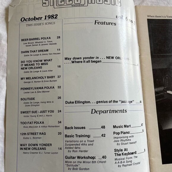 Sheet Music Magazine October 1982 feature Duke Ellington Jaze Age u - Picture 4 of 5